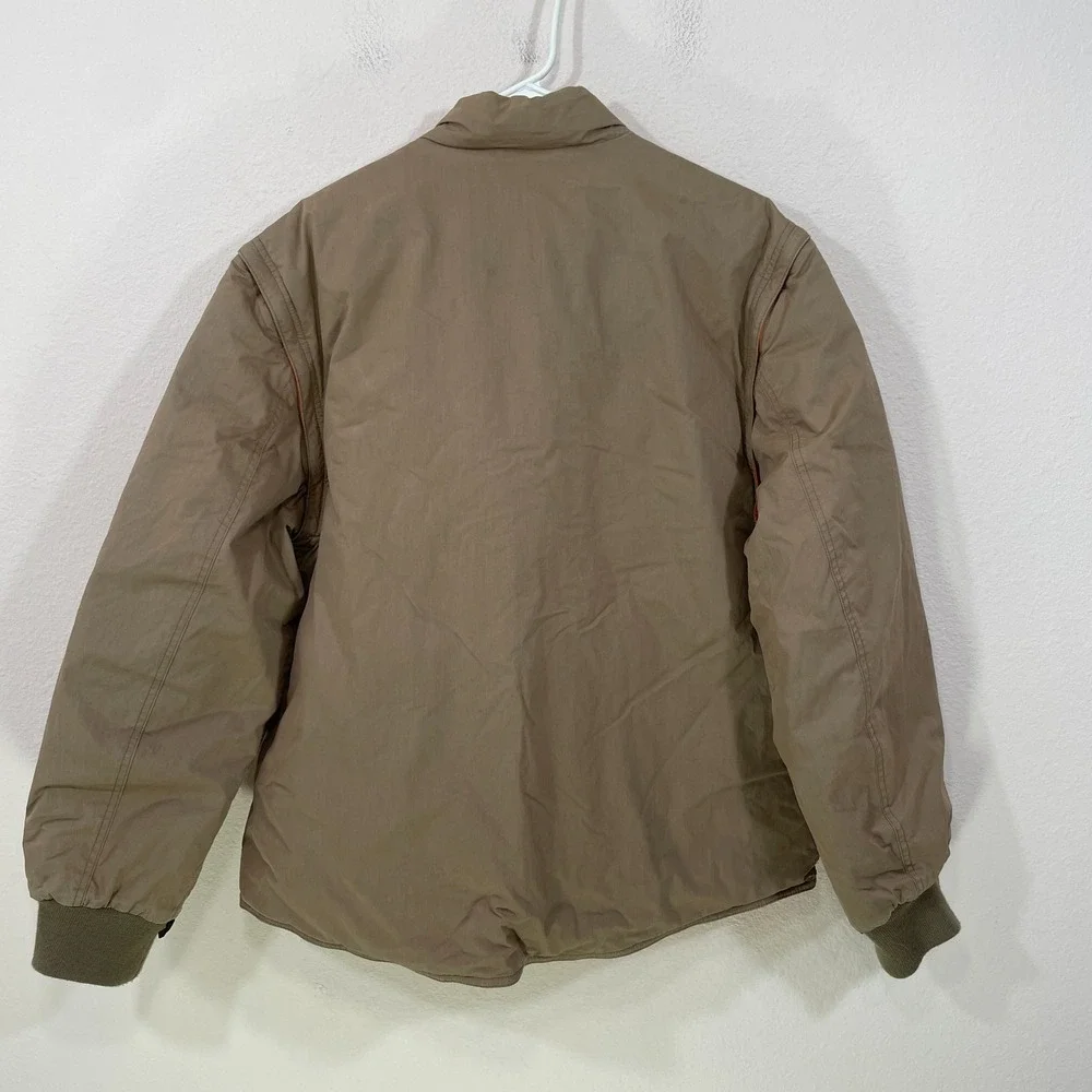 Vtg J Crew Men's L Goose Down Puffer Jacket  Removable Sleeve Brown Orange Y2K‎